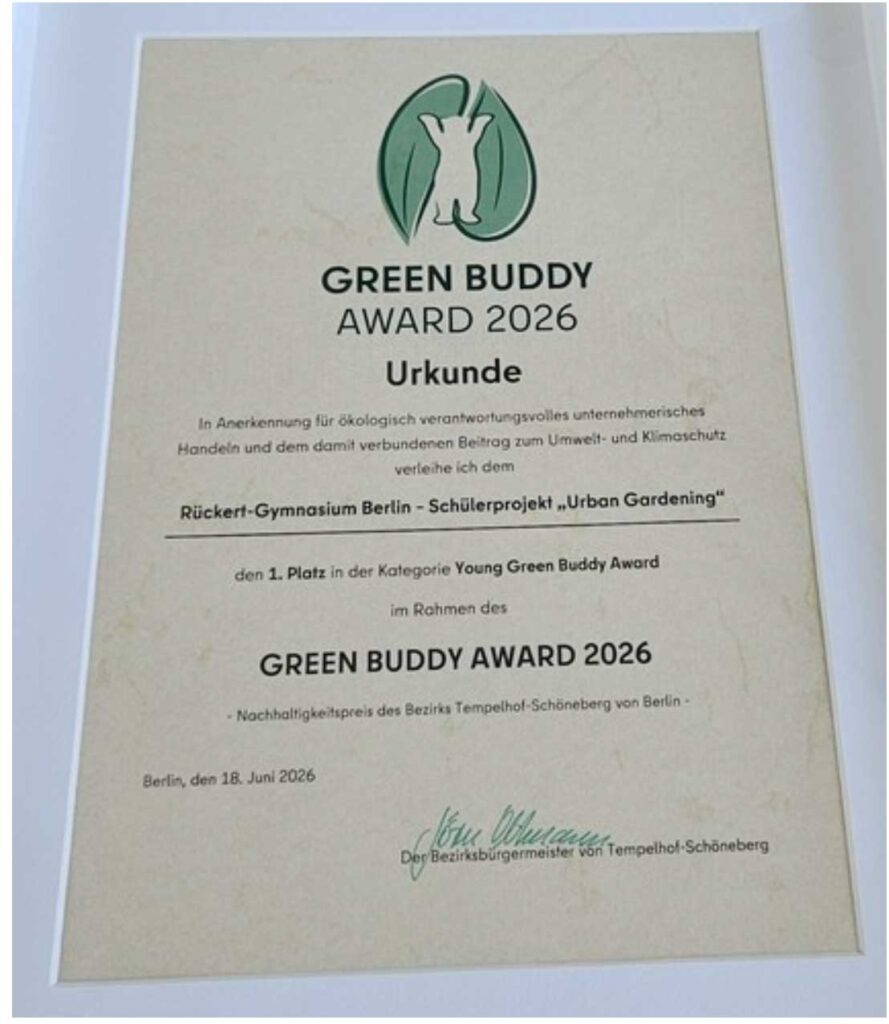 Auszeichnung des Rückert-Gymnasiums Berlin Young Green Buddy Award