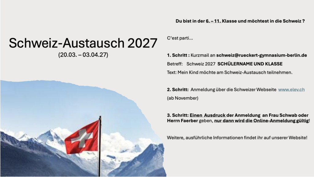 Schweiz Austausch am Rückert-Gymnasium 2027